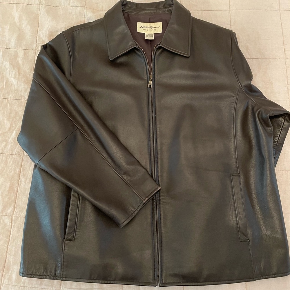 Eddie Bauer, rich brown leather jacket, size 2x, in excellent condition.